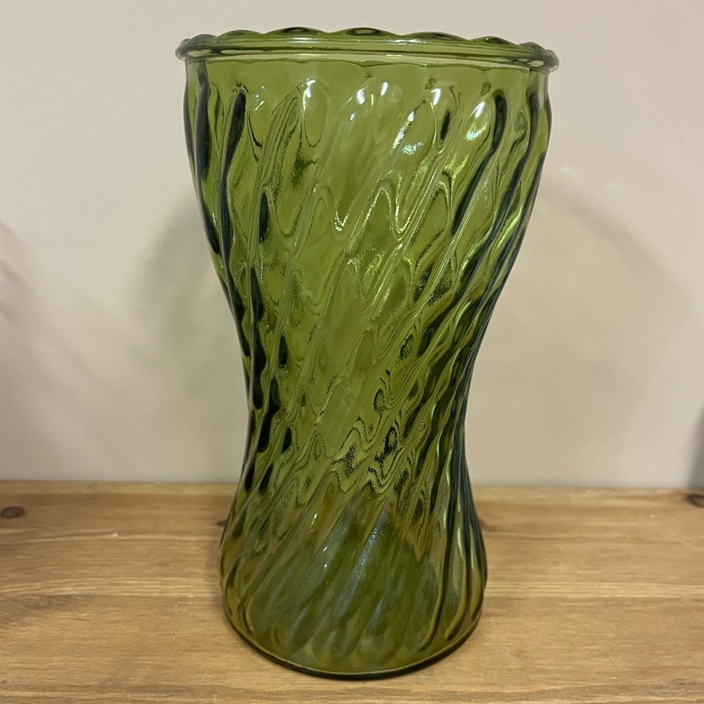 Vintage Hoosier Avocado Green Glass Vase